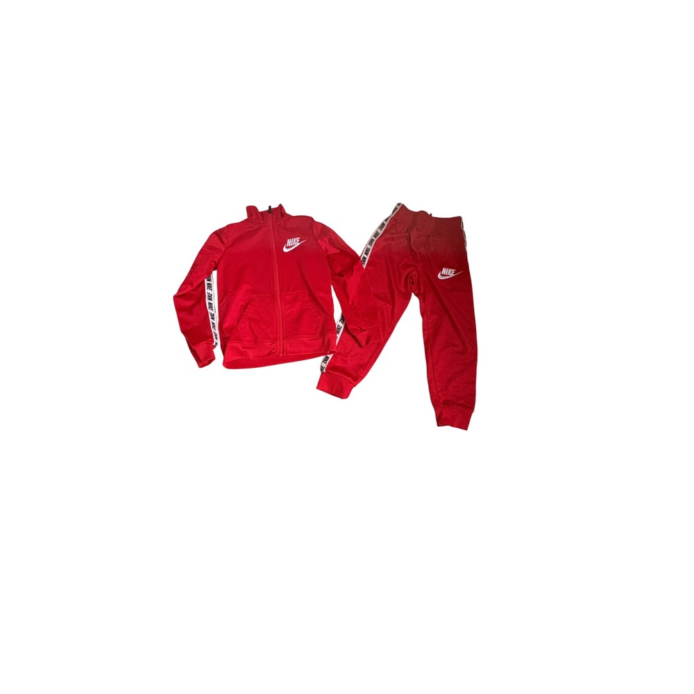 Nike Toddler Boys Red Tricot Tracksuit Jacket and Pants Set 4T Logo Tape